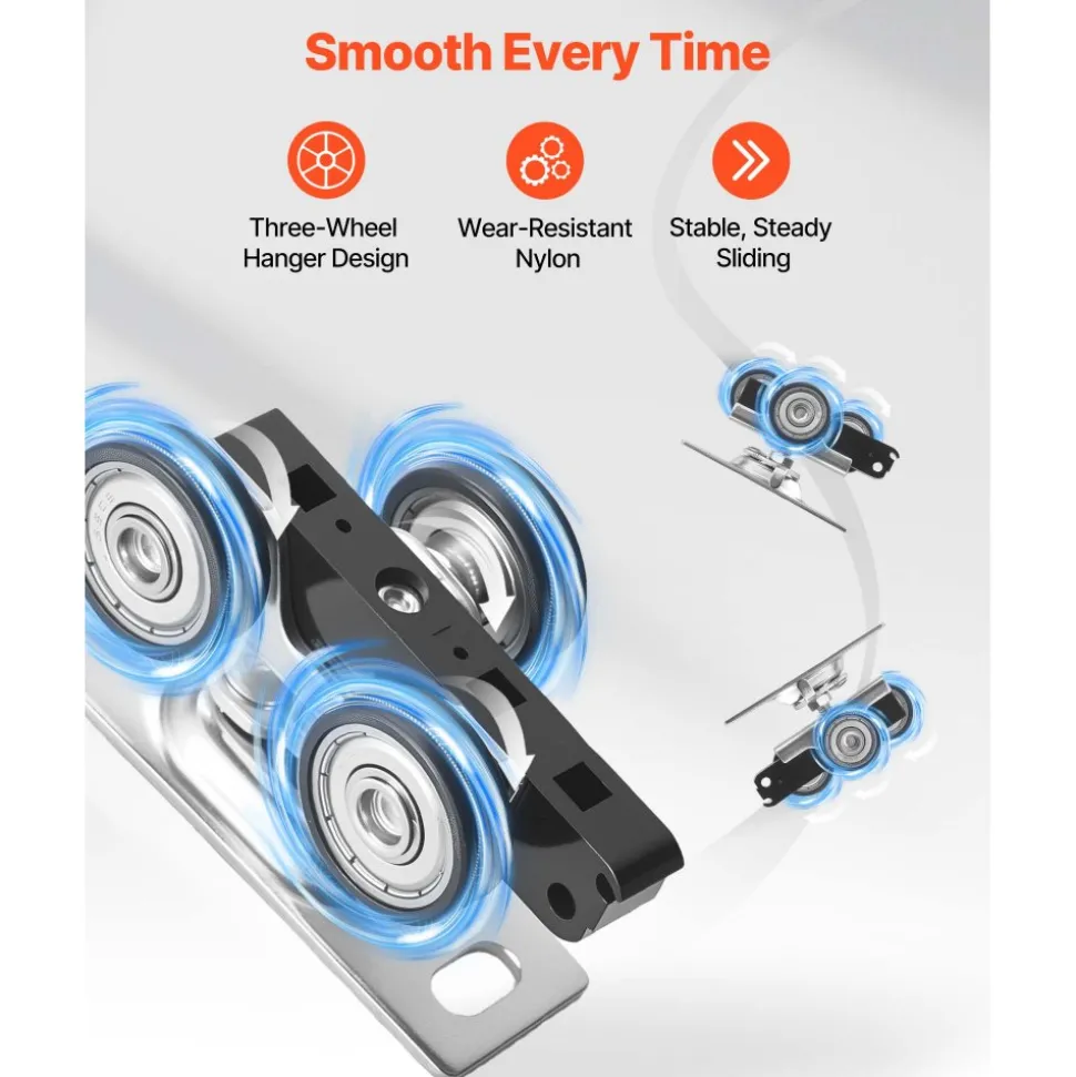 VEVOR Bypass Sliding Door Hardware Kit, 4 ft Aluminum Alloy Dual-Track Bypass Door Hardware, Smooth and Quiet Sliding, Easy to Install, for 1" to 1 3/4" Thickness 24" Width 2 Door System, for Closet