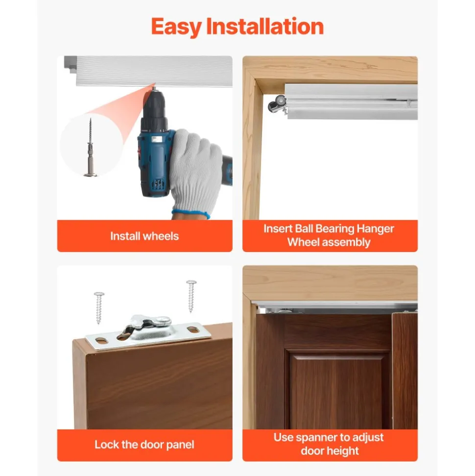 VEVOR Bypass Sliding Door Hardware Kit, 4 ft Aluminum Alloy Dual-Track Bypass Door Hardware, Smooth and Quiet Sliding, Easy to Install, for 1" to 1 3/4" Thickness 24" Width 2 Door System, for Closet