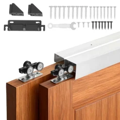 VEVOR Bypass Sliding Door Hardware Kit, 4 ft Aluminum Alloy Dual-Track Bypass Door Hardware, Smooth and Quiet Sliding, Easy to Install, for 1