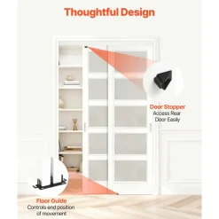 VEVOR Bypass Sliding Door Hardware Kit, 4 ft Aluminum Alloy Dual-Track Bypass Door Hardware, Smooth and Quiet Sliding, Easy to Install, for 1