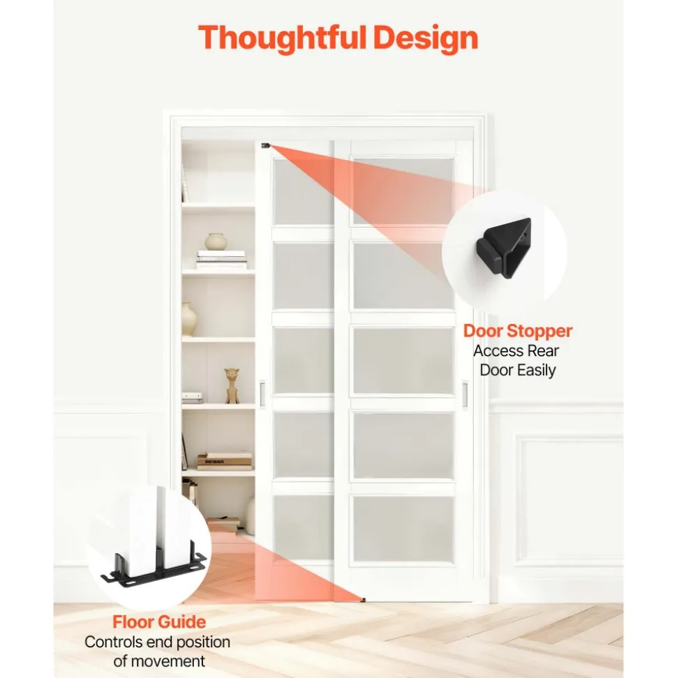 VEVOR Bypass Sliding Door Hardware Kit, 4 ft Aluminum Alloy Dual-Track Bypass Door Hardware, Smooth and Quiet Sliding, Easy to Install, for 1" to 1 3/4" Thickness 24" Width 2 Door System, for Closet