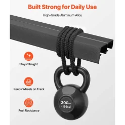VEVOR Bypass Sliding Door Hardware Kit, 5 ft Aluminum Alloy Dual-Track Bypass Door Hardware, Smooth and Quiet Sliding, Easy to Install, for 1