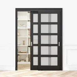 VEVOR Bypass Sliding Door Hardware Kit, 5 ft Aluminum Alloy Dual-Track Bypass Door Hardware, Smooth and Quiet Sliding, Easy to Install, for 1