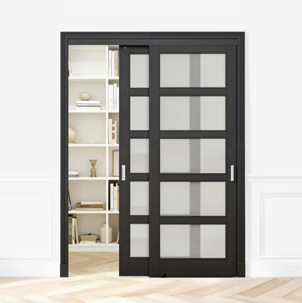VEVOR Bypass Sliding Door Hardware Kit, 5 ft Aluminum Alloy Dual-Track Bypass Door Hardware, Smooth and Quiet Sliding, Easy to Install, for 1" to 1 3/4" Thickness 30" Width 2 Door System, for Closet