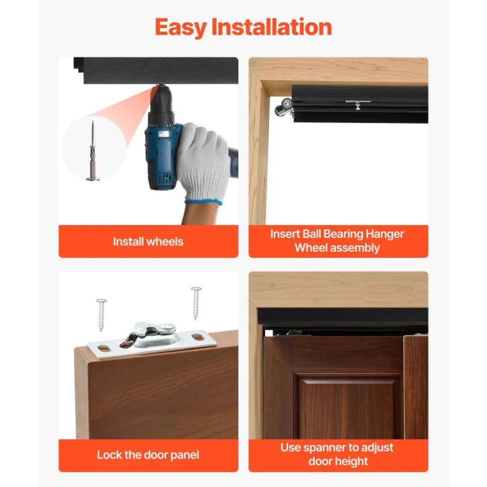 VEVOR Bypass Sliding Door Hardware Kit, 5 ft Aluminum Alloy Dual-Track Bypass Door Hardware, Smooth and Quiet Sliding, Easy to Install, for 1" to 1 3/4" Thickness 30" Width 2 Door System, for Closet
