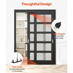 VEVOR Bypass Sliding Door Hardware Kit, 5 ft Aluminum Alloy Dual-Track Bypass Door Hardware, Smooth and Quiet Sliding, Easy to Install, for 1