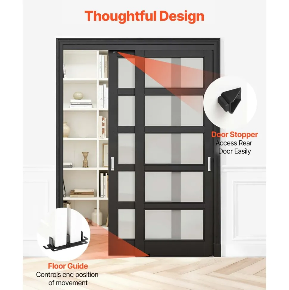 VEVOR Bypass Sliding Door Hardware Kit, 5 ft Aluminum Alloy Dual-Track Bypass Door Hardware, Smooth and Quiet Sliding, Easy to Install, for 1" to 1 3/4" Thickness 30" Width 2 Door System, for Closet
