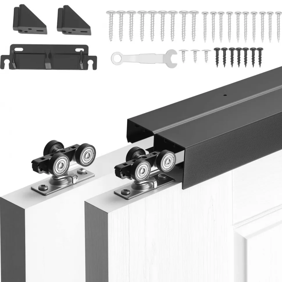 VEVOR Bypass Sliding Door Hardware Kit, 5 ft Aluminum Alloy Dual-Track Bypass Door Hardware, Smooth and Quiet Sliding, Easy to Install, for 1" to 1 3/4" Thickness 30" Width 2 Door System, for Closet