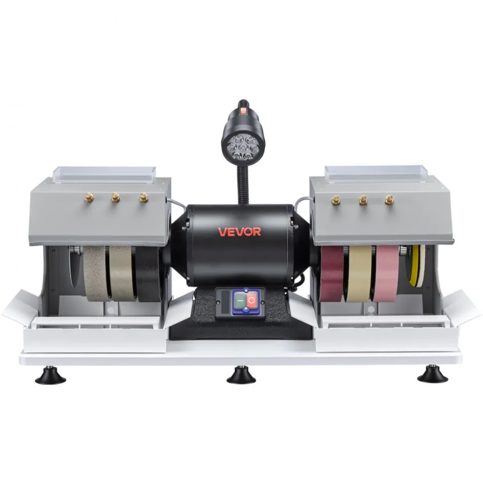 VEVOR Cabbing Machine, 8" 3/4 HP 1800 RPM Efficient, Lapidary Rock Grinder Polisher With Diamond and Resin Wheels, LED Lamp, Water System, Lapidary Equipment for Gemstone Grinding, Stone Polishing