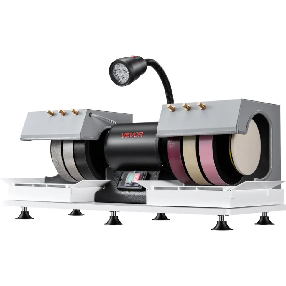 VEVOR Cabbing Machine, 8" 3/4 HP 1800 RPM Efficient, Lapidary Rock Grinder Polisher With Diamond and Resin Wheels, LED Lamp, Water System, Lapidary Equipment for Gemstone Grinding, Stone Polishing