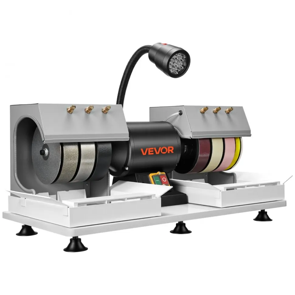 VEVOR Cabbing Machine, 6" 2/5 HP 1800 RPM Efficient, Lapidary Rock Grinder Polisher With Diamond and Resin Wheels, LED Lamp, Water System, Lapidary Equipment for Gemstone Grinding, Stone Polishing