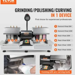 VEVOR Cabbing Machine, 6" 1/4HP 1800rpm Efficient, Lapidary Rock Grinder Polisher With Lamp & Water Pump, Gem Faceting Machine, Rock Grinding Machine for Gem Jade Stone, Create Cabochons for Necklaces
