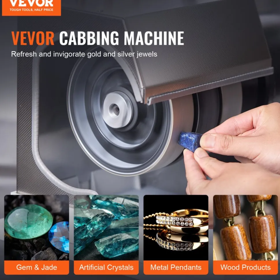 VEVOR Cabbing Machine, 6" 1/4HP 1800rpm Efficient, Lapidary Rock Grinder Polisher With Lamp & Water Pump, Gem Faceting Machine, Rock Grinding Machine for Gem Jade Stone, Create Cabochons for Necklaces