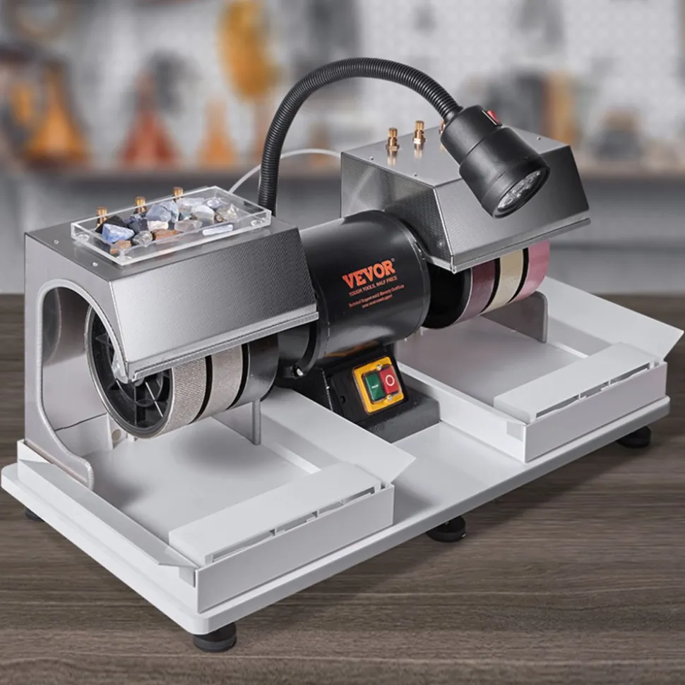VEVOR Cabbing Machine, 6" 1/4HP 1800rpm Efficient, Lapidary Rock Grinder Polisher With Lamp & Water Pump, Gem Faceting Machine, Rock Grinding Machine for Gem Jade Stone, Create Cabochons for Necklaces