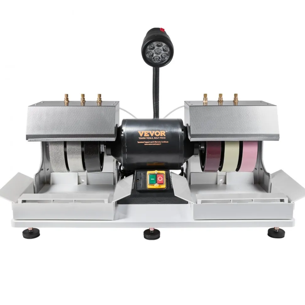 VEVOR Cabbing Machine, 6" 1/4HP 1800rpm Efficient, Lapidary Rock Grinder Polisher With Lamp & Water Pump, Gem Faceting Machine, Rock Grinding Machine for Gem Jade Stone, Create Cabochons for Necklaces