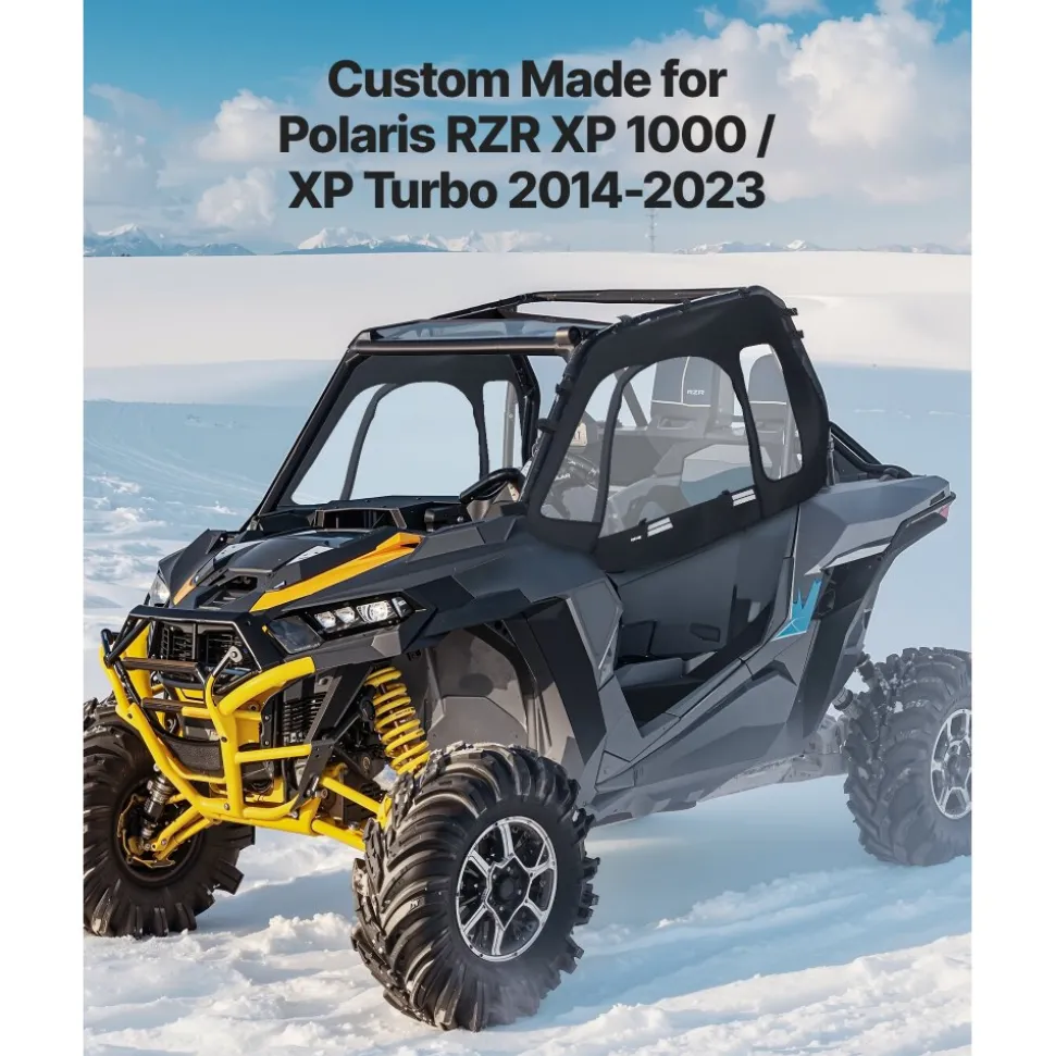 VEVOR Cab Enclosure Upper Doors, Compatible with Polaris RZR XP 1000/XP Turbo 2014-2023, Soft Upper Doors, Windproof Upgraded Zipper UTV Soft Side Window Kit, Work with Side Mirrors and Windshields