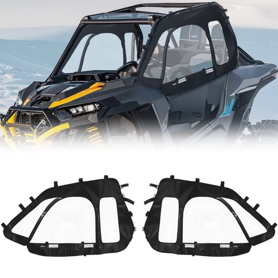 VEVOR Cab Enclosure Upper Doors, Compatible with Polaris RZR XP 1000/XP Turbo 2014-2023, Soft Upper Doors, Windproof Upgraded Zipper UTV Soft Side Window Kit, Work with Side Mirrors and Windshields