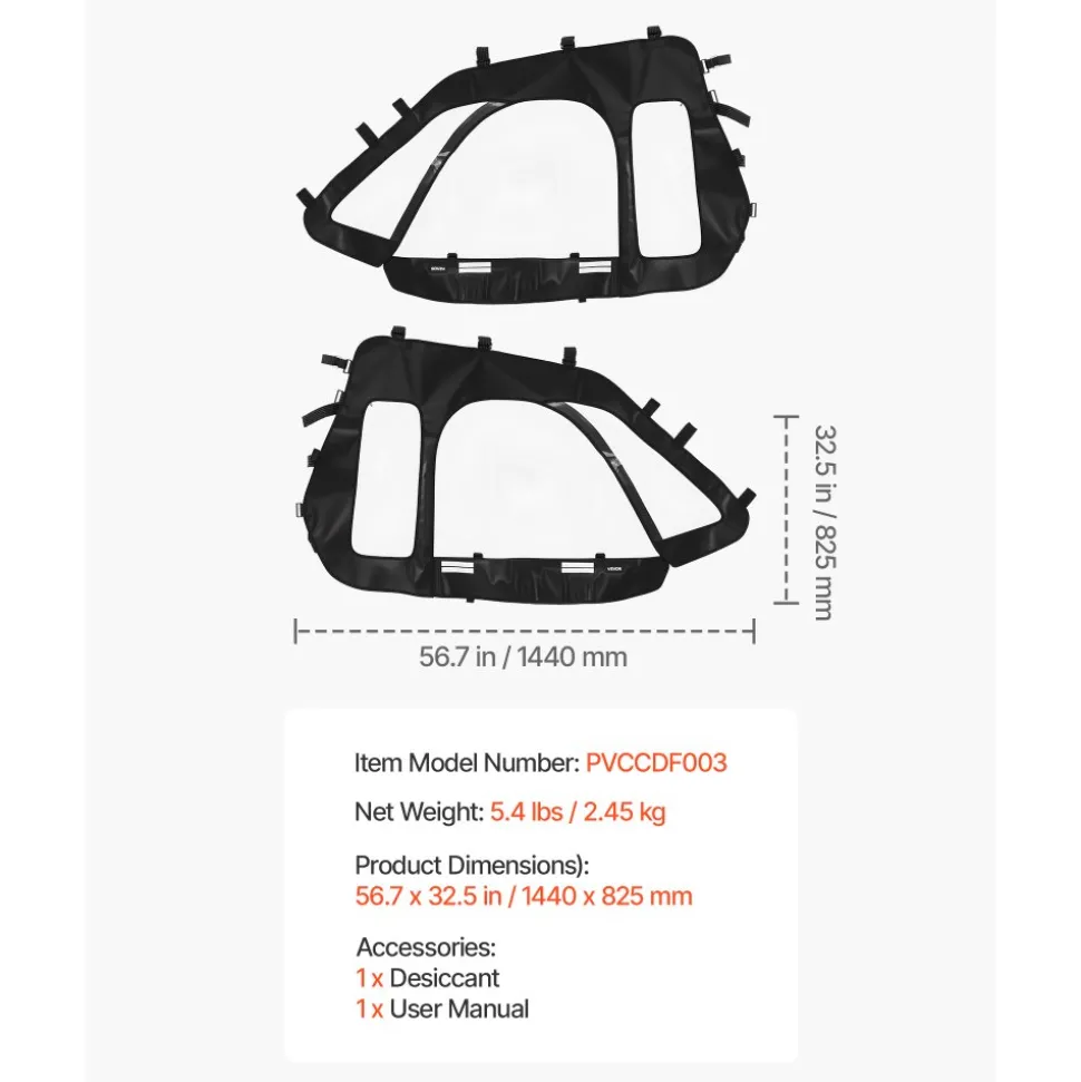 VEVOR Cab Enclosure Upper Doors, Compatible with Polaris RZR XP 1000/XP Turbo 2014-2023, Soft Upper Doors, Windproof Upgraded Zipper UTV Soft Side Window Kit, Work with Side Mirrors and Windshields