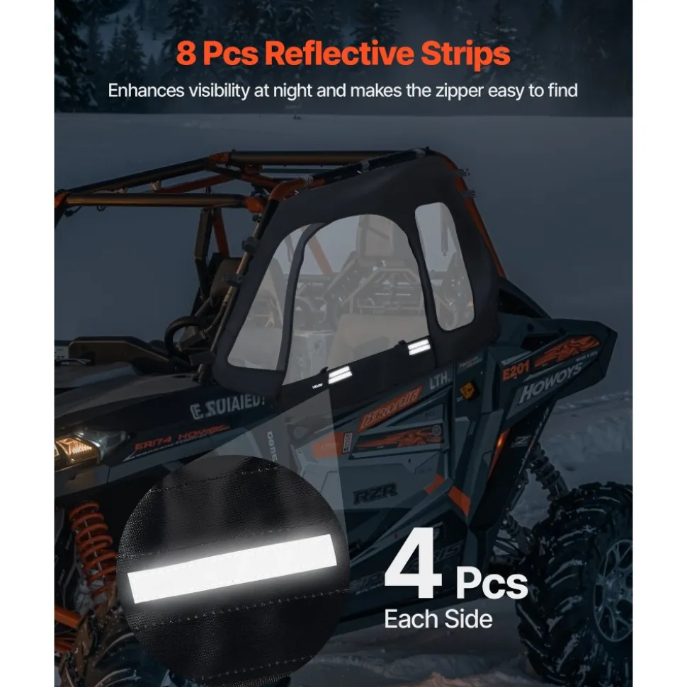 VEVOR Cab Enclosure Upper Doors, Compatible with Polaris RZR XP 1000/XP Turbo 2014-2023, Soft Upper Doors, Windproof Upgraded Zipper UTV Soft Side Window Kit, Work with Side Mirrors and Windshields