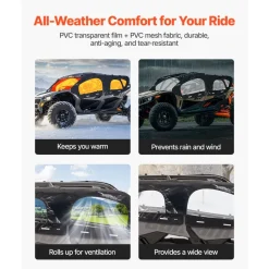 VEVOR Cab Enclosure Upper Doors, Compatible with CFMOTO Uforce 1000 XL 2022-2024, Soft Upper Doors, Windproof Waterproof Upgraded Zipper UTV Soft Side Window Kit, Fit with Side Mirrors and Windshields