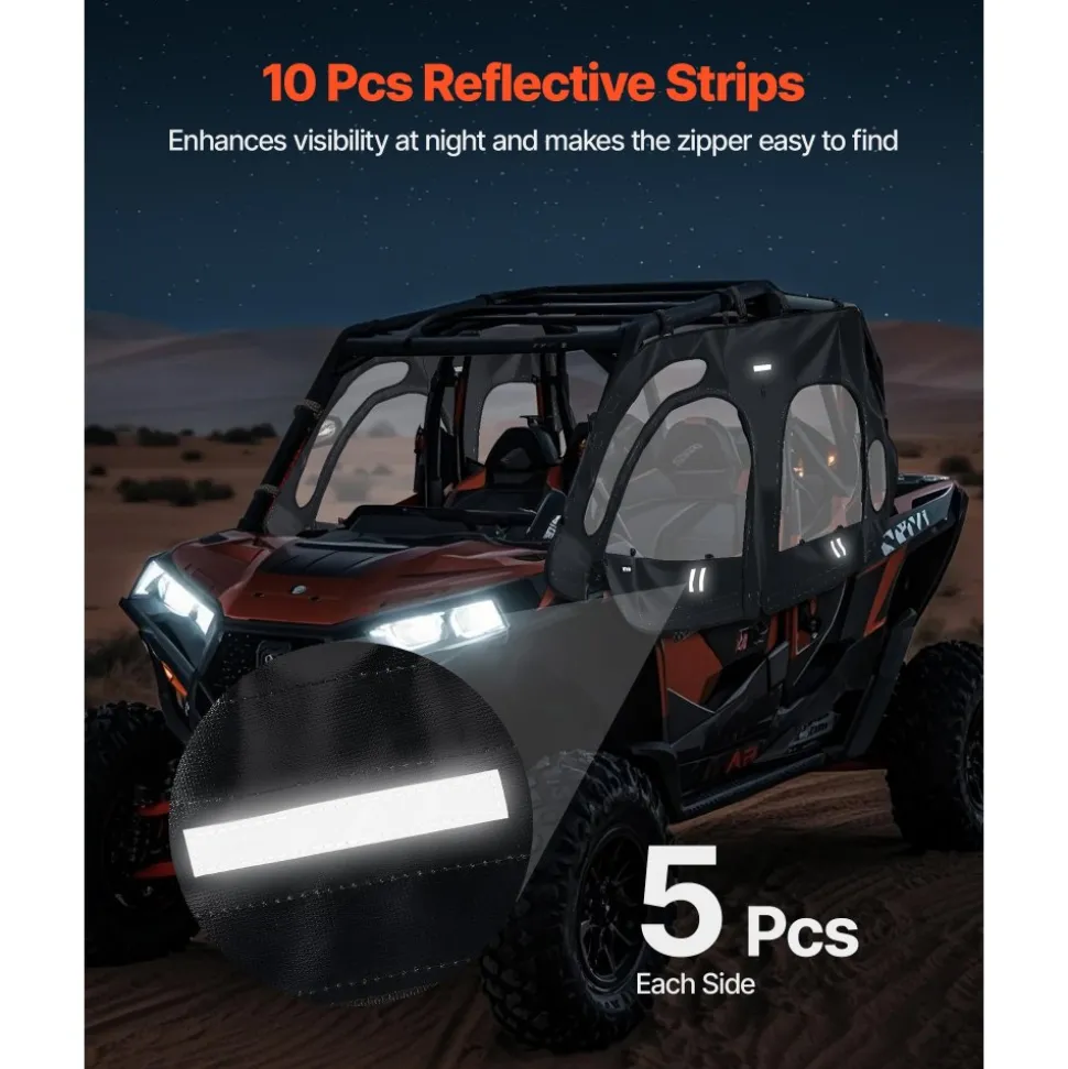 VEVOR Cab Enclosure Upper Doors, Compatible with Polaris RZR XP4 1000/Turbo 2014-2023, Soft Upper Doors, Windproof Upgraded Zipper UTV Soft Side Window Kit, Work with Side Mirrors and Windshields