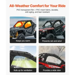 VEVOR Cab Enclosure Upper Doors, Compatible with Polaris RZR PRO XP/Turbo R 2020-2024, Soft Upper Doors, Windproof Upgraded Zipper UTV Soft Side Window Kit, Work with Side Mirrors and Windshields