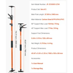 VEVOR Cabinet Jack Support Pole, 2-Pack, 45.7-114.2 Inch Steel Telescopic Quick Support Rod, Adjustable 3rd Hand System up to 154 lbs Capacity for Installing Cabinets, Lifting Drywall, Cargo Bars