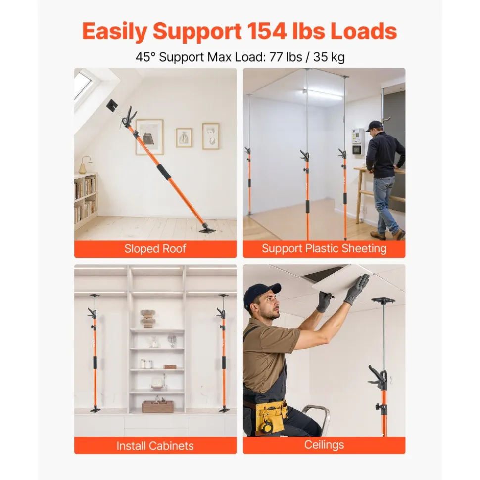 VEVOR Cabinet Jack Support Pole, 8-Pack, 45.7-114.2 Inch Steel Telescopic Quick Support Rod, Adjustable 3rd Hand System up to 154 lbs Capacity for Installing Cabinets, Lifting Drywall, Cargo Bars