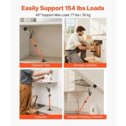 VEVOR Cabinet Jack Support Pole, 2-Pack, 20.8-45.3 Inch Steel Telescopic Quick Support Rod, Adjustable 3rd Hand System up to 154 lbs Capacity for Installing Cabinets, Lifting Drywall, Cargo Bars