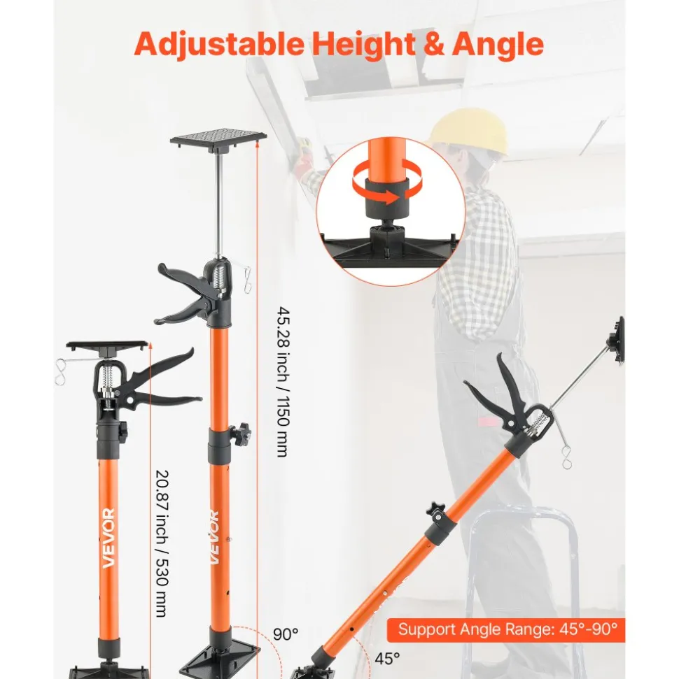 VEVOR Cabinet Jack Support Pole, 2-Pack, 20.8-45.3 Inch Steel Telescopic Quick Support Rod, Adjustable 3rd Hand System up to 154 lbs Capacity for Installing Cabinets, Lifting Drywall, Cargo Bars