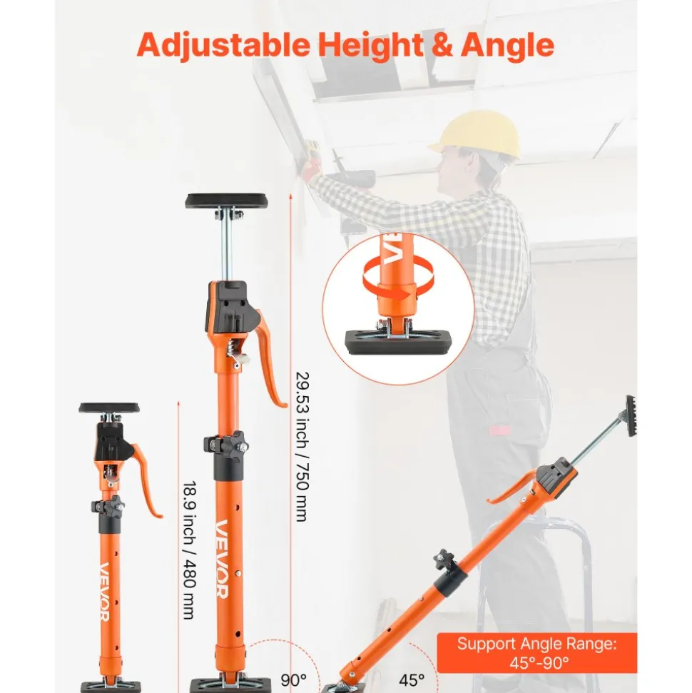 VEVOR Cabinet Jack Support Pole, 2-Pack, 25.4-45.3 Inch Steel Telescopic Quick Support Rod, Adjustable 3rd Hand System up to 220 lbs Capacity for Installing Cabinets, Lifting Drywall, Cargo Bars