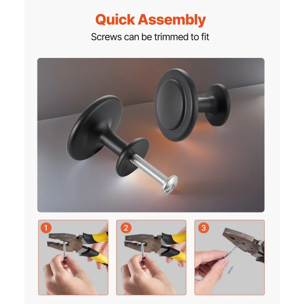 VEVOR Cabinet Knobs, 30 Pack, 1.22 Inch Black Zinc Alloy Drawer Pulls & Door Handles, Mushroom Kitchen Solid Knobs Dresser Handles, Cupboard Hardware with Screws for Bathroom Closet Cabinets Drawers