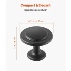 VEVOR Cabinet Knobs, 30 Pack, 1.22 Inch Black Zinc Alloy Drawer Pulls & Door Handles, Mushroom Kitchen Solid Knobs Dresser Handles, Cupboard Hardware with Screws for Bathroom Closet Cabinets Drawers