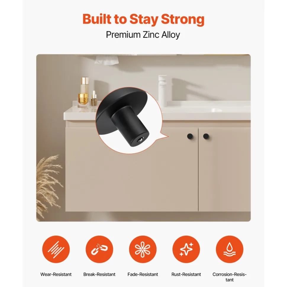 VEVOR Cabinet Knobs, 10 Pack, 1.26 Inch Black Zinc Alloy Drawer Pulls & Door Handles, Mushroom Kitchen Solid Knobs Dresser Handles, Cupboard Hardware with Screws for Bathroom Closet Cabinets Drawers