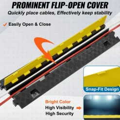 VEVOR Cable Protector Ramp, 2 Channel, 22000 lbs/axle Capacity Heavy Duty TPU Wire Cord Cover Ramp Hose Protector Ramp Driveway, Traffic Speed Bump with TPR Flip-Open Top Cover, for Indoor & Outdoor