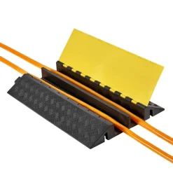 VEVOR Cable Protector Ramp, 22,000 lbs/axle Capacity, 2 Channel Heavy Duty Rubber Cord Hose Wire Cover, 2.2 x 2 in Channel, Traffic Speed Bump with Flip-Open Top Cover, for Indoor Outdoor, 1 Pack
