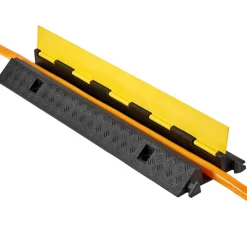 VEVOR Cable Protector Ramp, 22,000 lbs/axle Capacity, 1 Channel Heavy Duty Rubber Cord Hose Wire Cover, 2.76 x 1.97 in Channel, Traffic Speed Bump with Flip-Open Top Cover, for Indoor Outdoor, 1 Pack