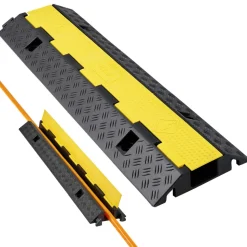 VEVOR Cable Protector Ramp, 22,000 lbs/axle Capacity, 1 Channel Heavy Duty Rubber Cord Hose Wire Cover, 2.76 x 1.97 in Channel, Traffic Speed Bump with Flip-Open Top Cover, for Indoor Outdoor, 1 Pack