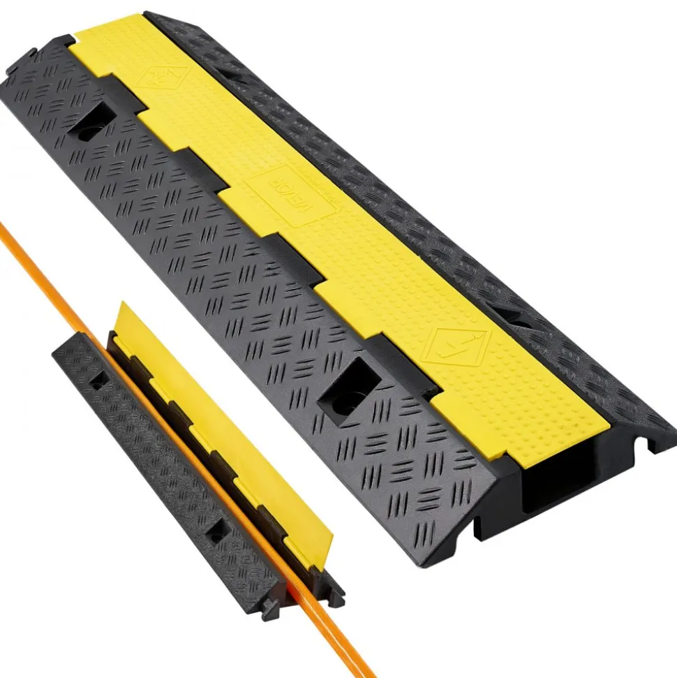 VEVOR Cable Protector Ramp, 22,000 lbs/axle Capacity, 1 Channel Heavy Duty Rubber Cord Hose Wire Cover, 2.76 x 1.97 in Channel, Traffic Speed Bump with Flip-Open Top Cover, for Indoor Outdoor, 1 Pack