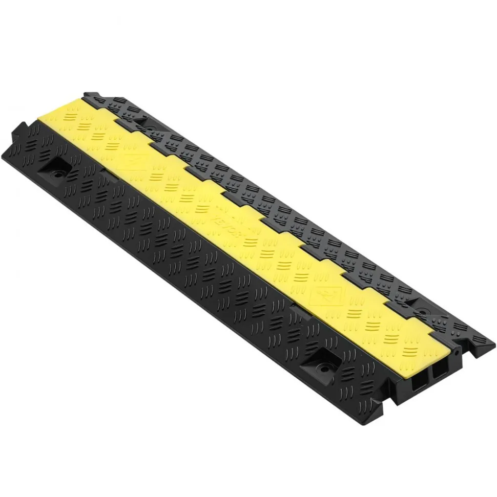 VEVOR Cable Protector Ramp, 22,000 lbs/axle Capacity, 2 Channel Heavy Duty TPU Cord Hose Wire Cover, 1.2 x 1.1 in Channel, Traffic Speed Bump with Flip-Open Top Cover, for Indoor Outdoor Use, 3 Pack