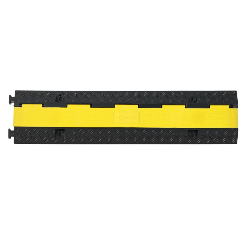 VEVOR Cable Protector Ramp, 22,000 lbs/axle Capacity, 2 Channel Heavy Duty Rubber Cord Hose Wire Cover, 1.3 x 1.2 in Channel, Traffic Speed Bump with Flip-Open Top Cover, for Indoor Outdoor, 1 Pack