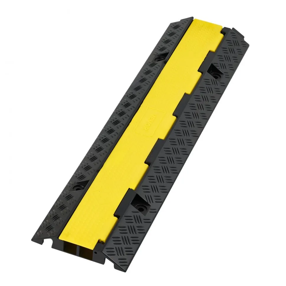 VEVOR Cable Protector Ramp, 22,000 lbs/axle Capacity, 2 Channel Heavy Duty Rubber Cord Hose Wire Cover, 1.3 x 1.2 in Channel, Traffic Speed Bump with Flip-Open Top Cover, for Indoor Outdoor, 1 Pack