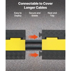VEVOR Cable Protector Ramp, 22,000 lbs/axle Capacity, 2 Channel Heavy Duty Rubber Cord Hose Wire Cover, 1.3 x 1.2 in Channel, Traffic Speed Bump with Flip-Open Top Cover, for Indoor Outdoor, 1 Pack
