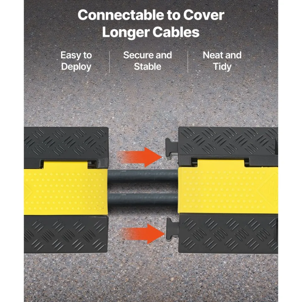 VEVOR Cable Protector Ramp, 22,000 lbs/axle Capacity, 2 Channel Heavy Duty Rubber Cord Hose Wire Cover, 1.3 x 1.2 in Channel, Traffic Speed Bump with Flip-Open Top Cover, for Indoor Outdoor, 1 Pack