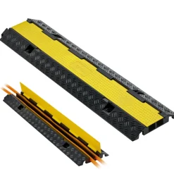 VEVOR Cable Protector Ramp, 22,000 lbs/axle Capacity, 2 Channel Heavy Duty Rubber Cord Hose Wire Cover, 1.3 x 1.2 in Channel, Traffic Speed Bump with Flip-Open Top Cover, for Indoor Outdoor, 1 Pack