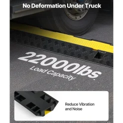 VEVOR Cable Protector Ramp, 22,000 lbs/axle Capacity, 2 Channel Heavy Duty Rubber Cord Hose Wire Cover, 1.3 x 1.2 in Channel, Traffic Speed Bump with Flip-Open Top Cover, for Indoor Outdoor, 1 Pack