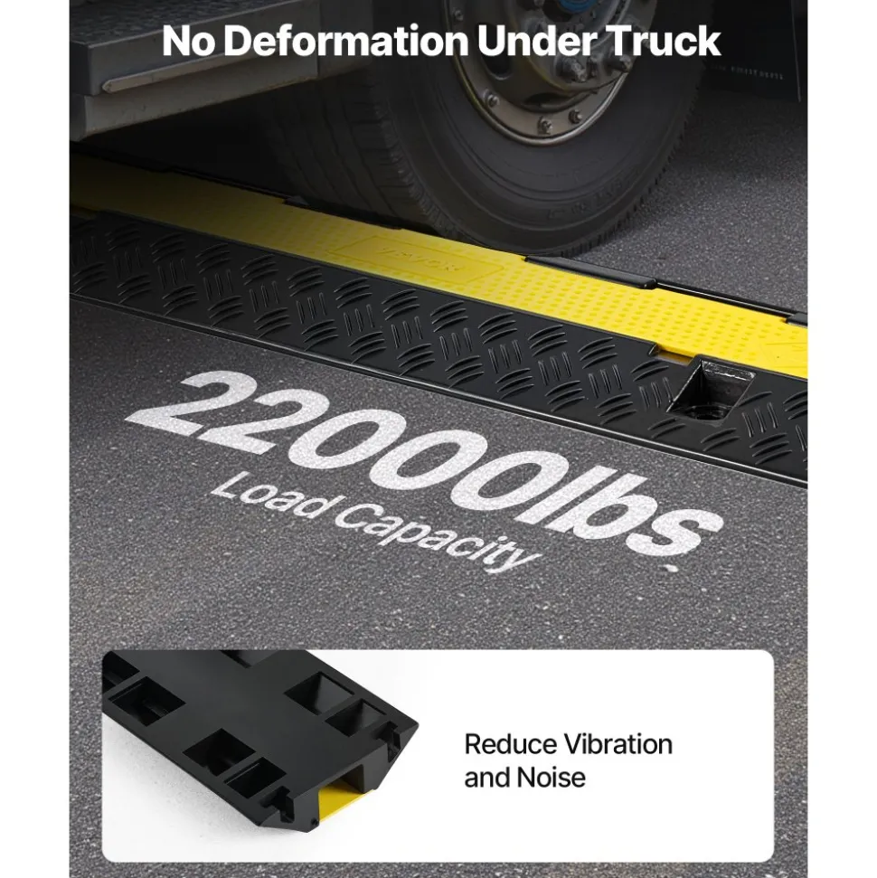 VEVOR Cable Protector Ramp, 22,000 lbs/axle Capacity, 2 Channel Heavy Duty Rubber Cord Hose Wire Cover, 1.3 x 1.2 in Channel, Traffic Speed Bump with Flip-Open Top Cover, for Indoor Outdoor, 1 Pack