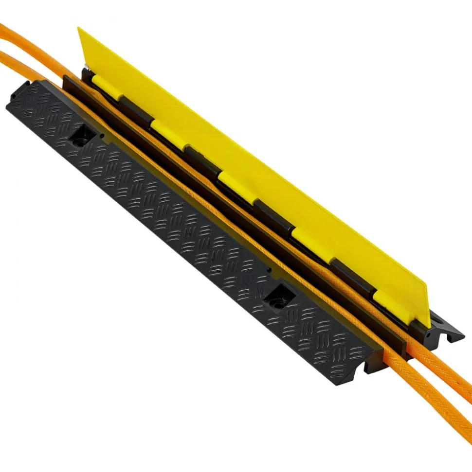 VEVOR Cable Protector Ramp, 22,000 lbs/axle Capacity, 2 Channel Heavy Duty Rubber Cord Hose Wire Cover, 1.3 x 1.2 in Channel, Traffic Speed Bump with Flip-Open Top Cover, for Indoor Outdoor, 1 Pack