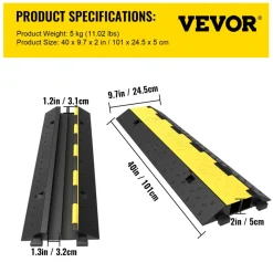 VEVOR Cable Protector Ramp, 5 Packs 2 Channels Speed Bump Hump, Rubber Modular Speed Bump Rated 11000 LBS Load Capacity, Protective Wire Cord Ramp Driveway Rubber Traffic Speed Bumps Cable Protector