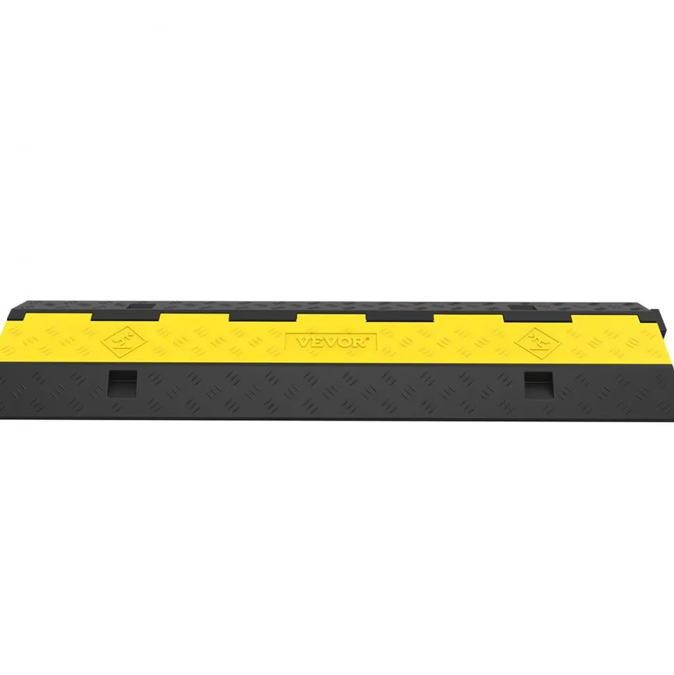 VEVOR Cable Protector Ramp, 5 Packs 2 Channels Speed Bump Hump, Rubber Modular Speed Bump Rated 11000 LBS Load Capacity, Protective Wire Cord Ramp Driveway Rubber Traffic Speed Bumps Cable Protector